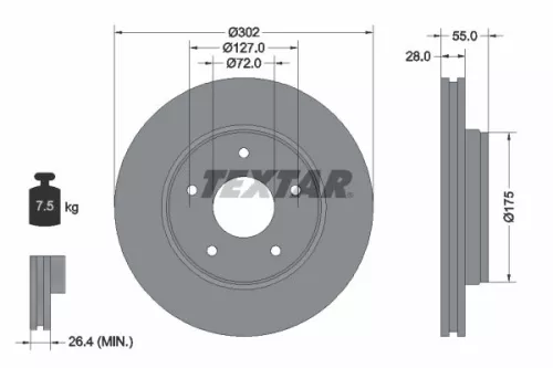 1x TEXTAR 92253303 Brake Disc