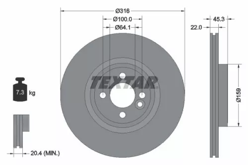 1x TEXTAR 92255003 Brake Disc