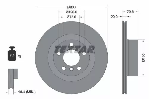 1x TEXTAR 92256303 Brake Disc