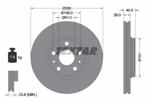 1x TEXTAR 92257903 Brake Disc