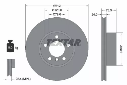 1x TEXTAR 92261805 Brake Disc