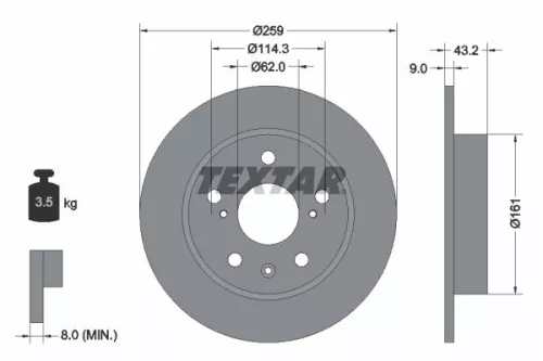 1x TEXTAR 92268403 Brake Disc