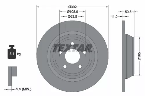 1x TEXTAR 92268703 Brake Disc