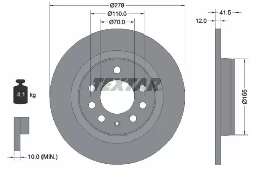 TEXTAR TEXTAR 92270503 1x TEXTAR 92270503 Brake Disc 