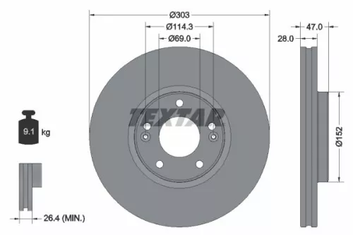 TEXTAR TEXTAR (92273303) 1x TEXTAR 92273303 Brake Disc 