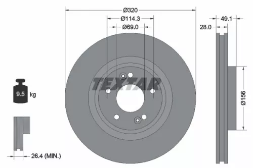 TEXTAR TEXTAR (92281803) 1x  TEXTAR Brake Disc 