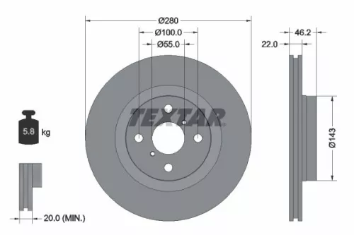 TEXTAR TEXTAR (92287603) 1x  TEXTAR Brake Disc 