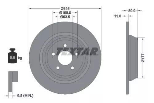 1x TEXTAR 92292503 Brake Disc