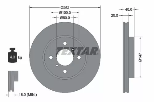 TEXTAR TEXTAR (92292903) 1x  TEXTAR Brake Disc 92292903 252 