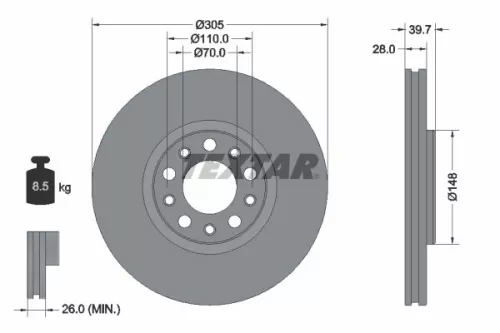 TEXTAR TEXTAR (92293903) 1x  TEXTAR Brake Disc 