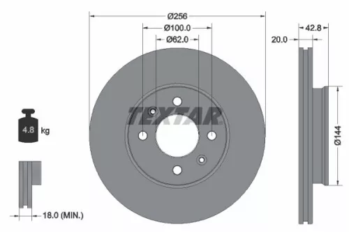 1x TEXTAR 92295403 Brake Disc