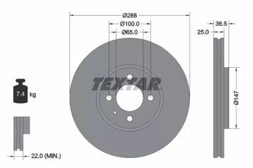1x  TEXTAR Brake Disc