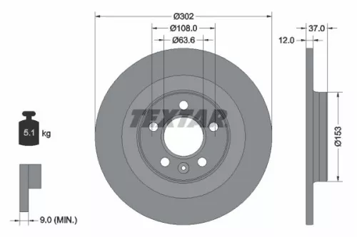 TEXTAR TEXTAR (92304703) 1x TEXTAR 92304703 Brake Disc 