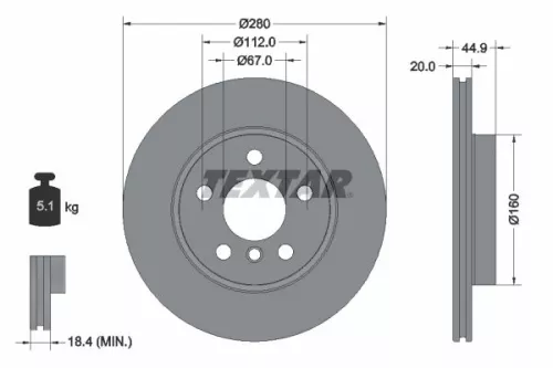 1x  TEXTAR Brake Disc 92305303 280