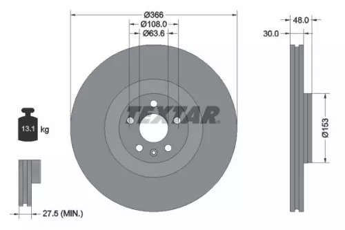 1x TEXTAR 92308905 Brake Disc