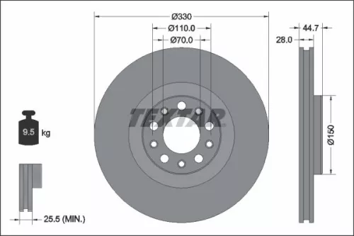 1x TEXTAR 92337905 Brake Disc