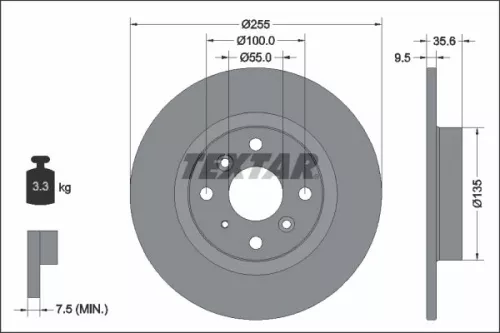 1x TEXTAR 92338203 Brake Disc
