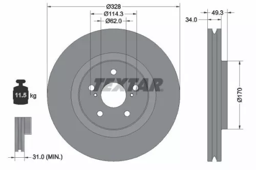 TEXTAR TEXTAR (92349505) 1x  TEXTAR Brake Disc 