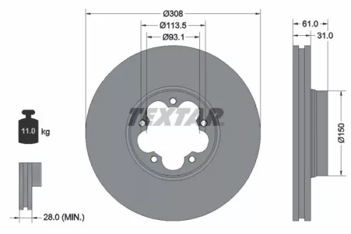 1x  TEXTAR Brake Disc