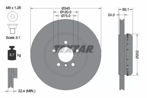TEXTAR TEXTAR (92253925) 1x  TEXTAR Brake Disc 