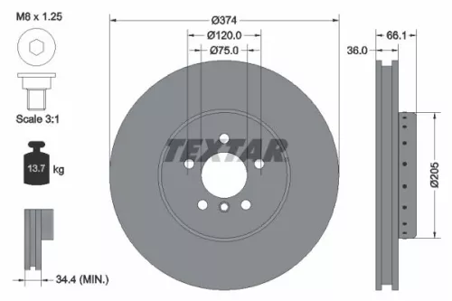 TEXTAR TEXTAR (92266025) 1x  TEXTAR Brake Disc 
