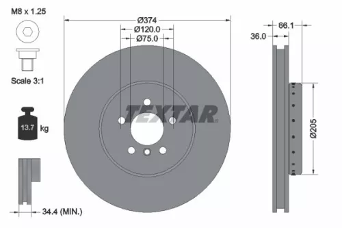 TEXTAR TEXTAR (92266125) 1x  TEXTAR Brake Disc 