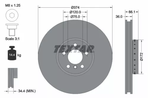 1x  TEXTAR Brake Disc