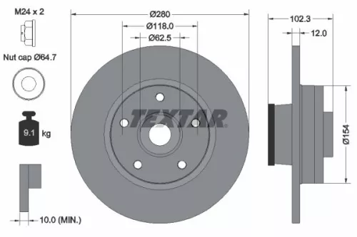 TEXTAR TEXTAR (92153703) 1x  TEXTAR Brake Disc 
