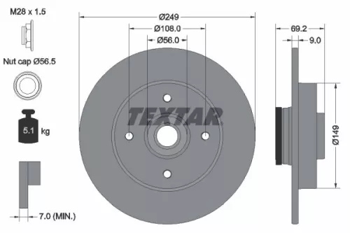 TEXTAR TEXTAR (92202103) 1x  TEXTAR Brake Disc 